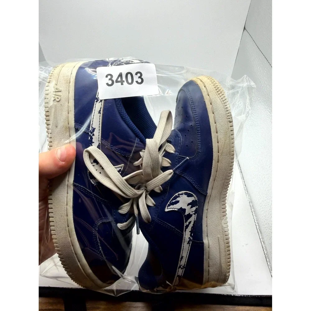 Nike Air Force 1 LV8 GS Kids 4.5 Sneaker Splatter Swoosh Blue Void Leather Shoes